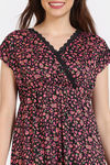 Zivame Floral Tales Knit Poly Mid Length Nightdress - Jet Black — thumbnail 5